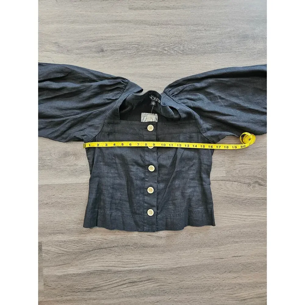 J. Crew Black Squareneck Button-Up Linen Top NWT Size X-Small